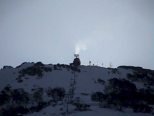 Not wind blowing snow off Eagles Nest but the diesel engine in use while the electric motor is repaired