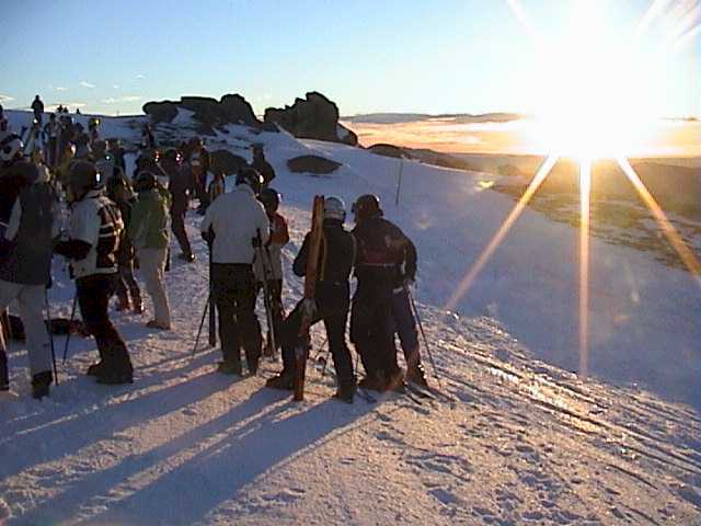 Sunrise breaking prior to the start of the Nokia Top to Bottom race in Thredbo