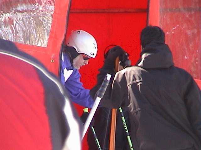 Serious starting gate concentration from the president of the Brindabella Ski Club