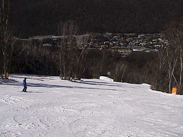 The steep section of High Noon (skiers left is closed after the snow was pushed to the right)