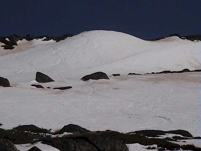 Deep off piste trenches above the Basin - everywhere is soft