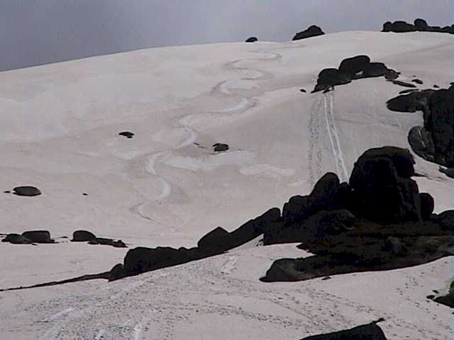 Slower turns on Signature Hill today - the same line as on Saturday (tobogganers on right)