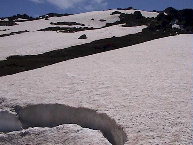 A snow trap at the bottom of Signature Hill