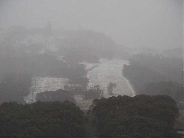 Snow settling on hail stones on the upper Super Trail