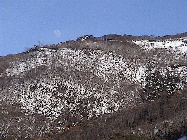 Moon setting behind Golf Course bowl - note the bushfire damage