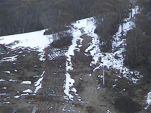 Lower slopes washed away to reveal grass and mud