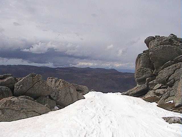 Good snow tween the rocks at the top of Karels