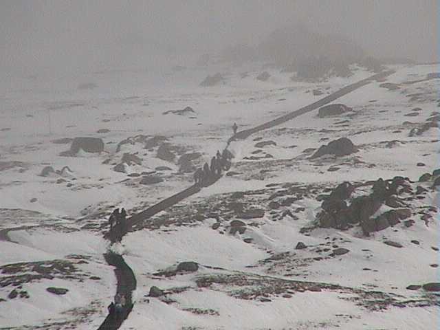 Trekking through the mist to Rawsons Pass