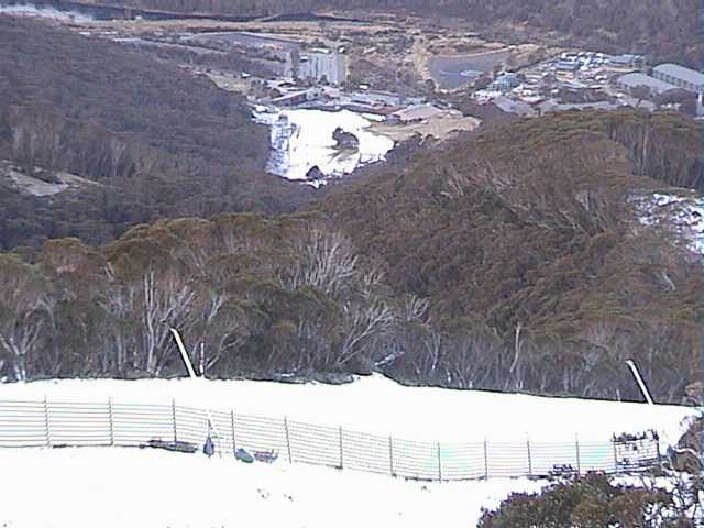 Manmade snow on the upper Supertrail and a distant Friday Flat