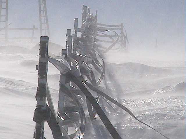 Snow fence destroyed by wind or ? at the top of Sponars T-bar