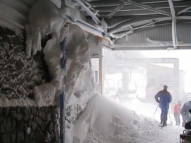 Snow accumulation inside the entrance to Eagles Nest