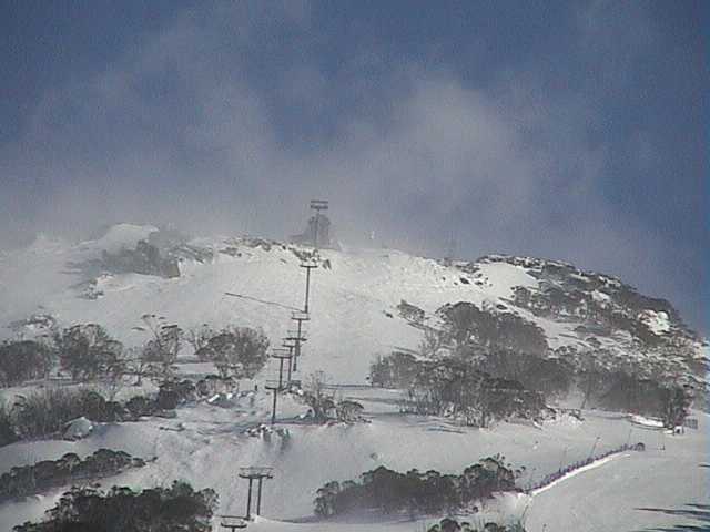 Wind lifting the snow behind Eagles Nest first thing this morning