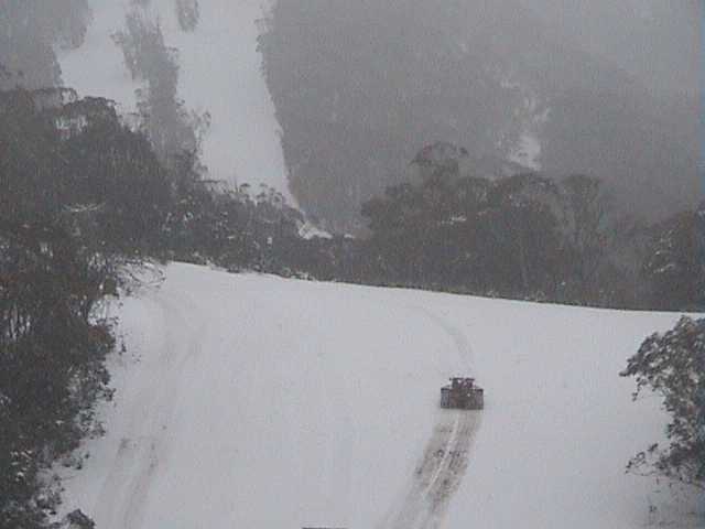 Snow cat showing just how thin the new layer on Sunday morning was