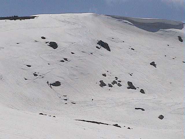 The descent from the south ridge beyond the cornice