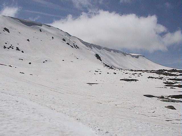 Looking back up along the cornice to towards the summit