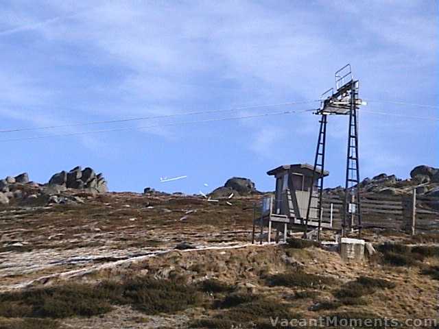 Ice falling from Basin T-bar cable (no Ts fitted yet)