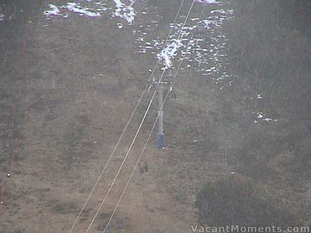 Brave but wet riders on Ramshead lift during Sundays showers