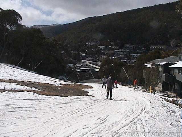 The trail narrows at Ski-In Ski-Out