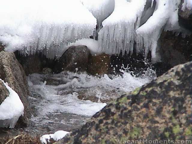 Ice formations on an emerging stream behind Karels