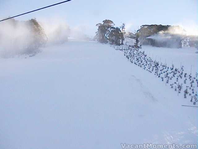 Snowmaking below Bunny Walk continued well into the morning