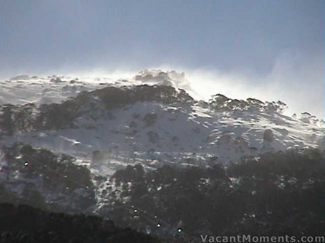 Wind lifting the snow on Monday above Central Spur