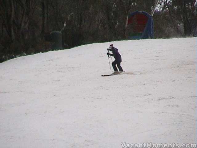 Good snow beside Racecourse under Snowgums, even if a little brown in places