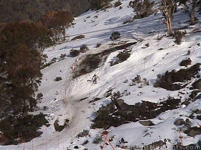 What is usually the easy way to the bottom of the Basin T-bar