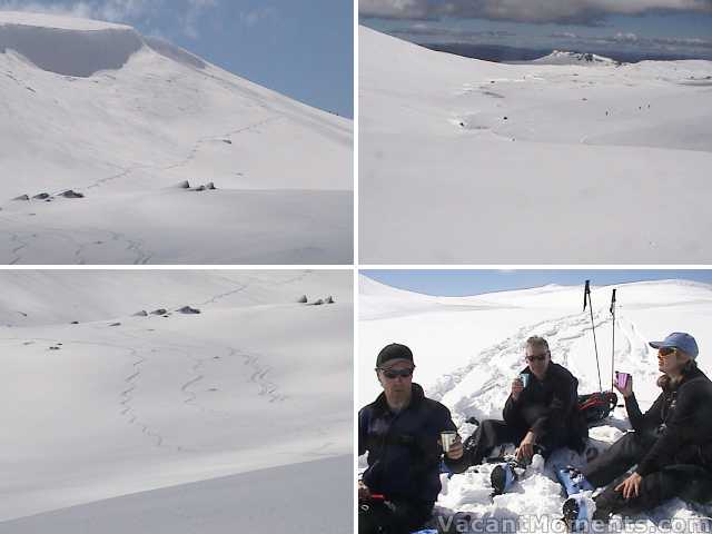 Jackies zipper line under the cornice, lunch in the valley below