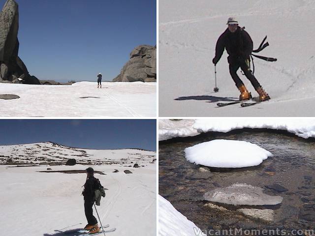 Richard (with skins flailing), Sally and a thawing creek