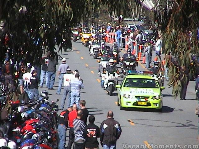 Police escort for the Grand Parade into Thredbo