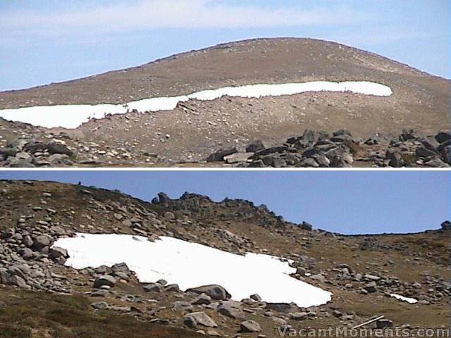 Rapidly melting Kosi Cornice and Summer Drift