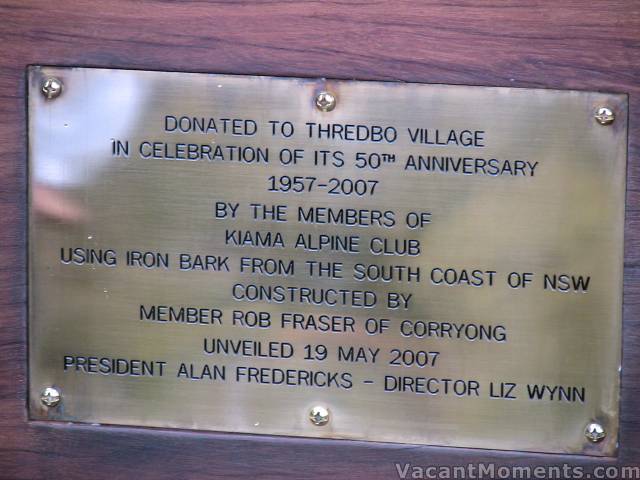 The plaque on the new seat on the 1st tee