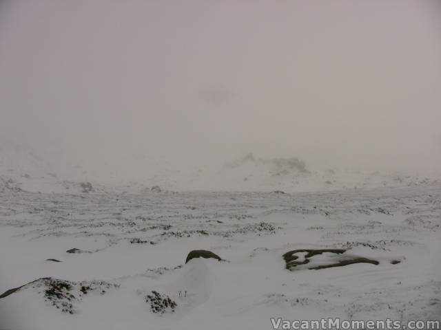 Our tracks on Signature Hill (obscured by mist)