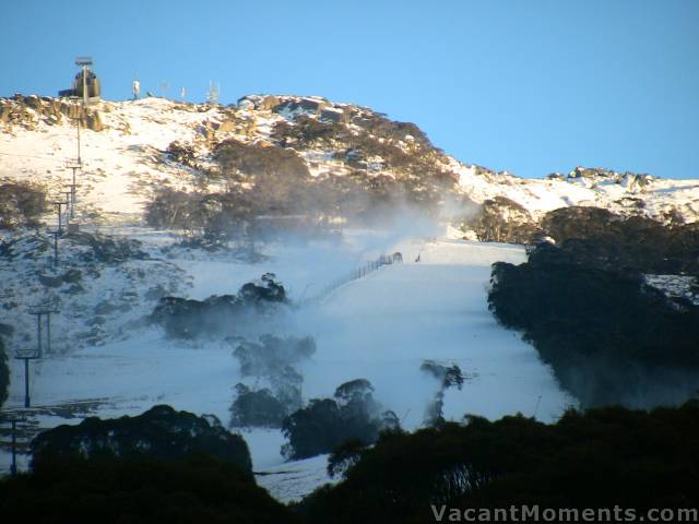 Snow making on upper Supertrail yesterday morning