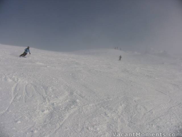 Kerry and Jackie dropping from a foggy Karels