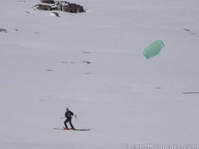 Author trying to blow his way out up onto the main range<br>photo c/- Rosco