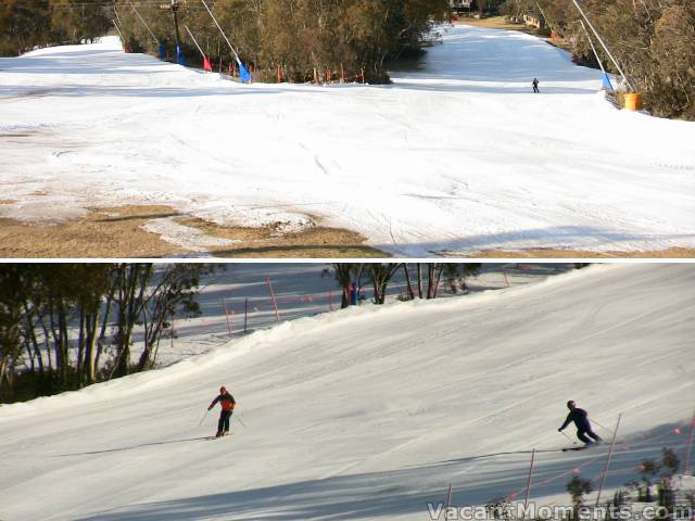 Lower Supertrail - Sunday morning / Rosco and Traktorman descending from first chair<br>(yes I was late)