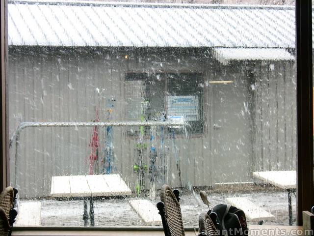 Snowflakes outside Merritts Mountain Hut - Friday