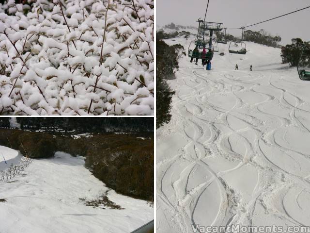 Snow in the village and over all the grassy closed runs