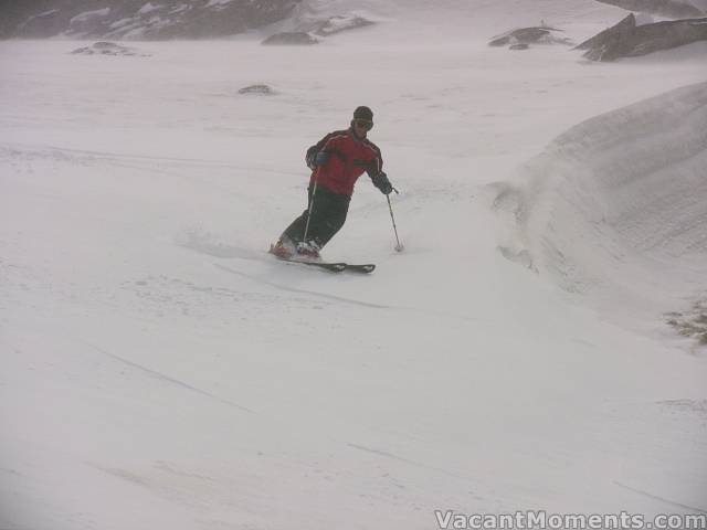 Marion on Sachas (note snow depth on right)