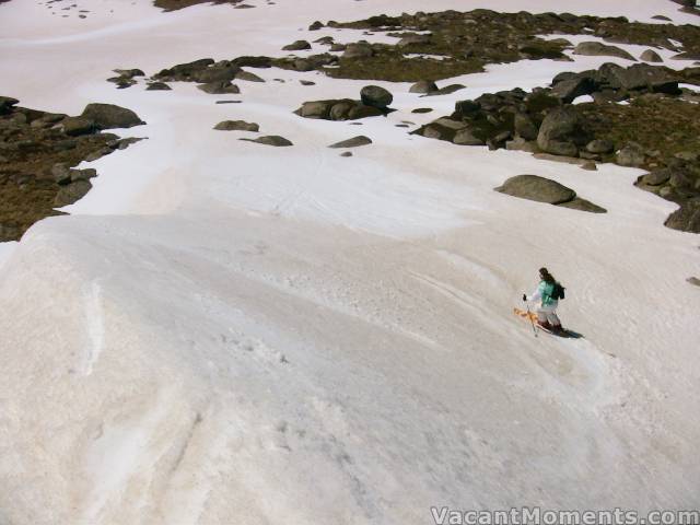 Marion enjoying one of the drifts behind Karels