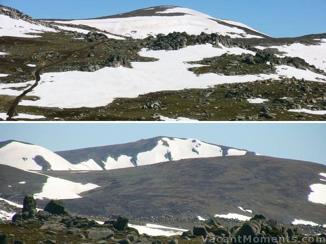 Mt Kosciuszko and Club Lake chutes from Kosciuszko Lookout  Tuesday