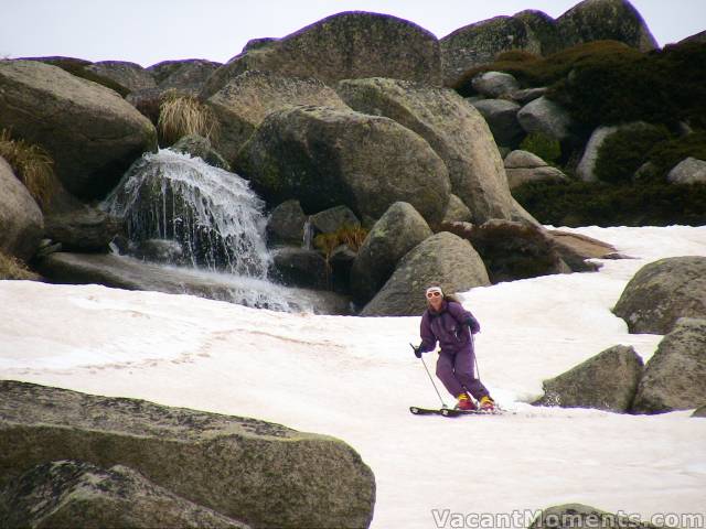 Waterfalls tell us that the snow base is washing out from beneath