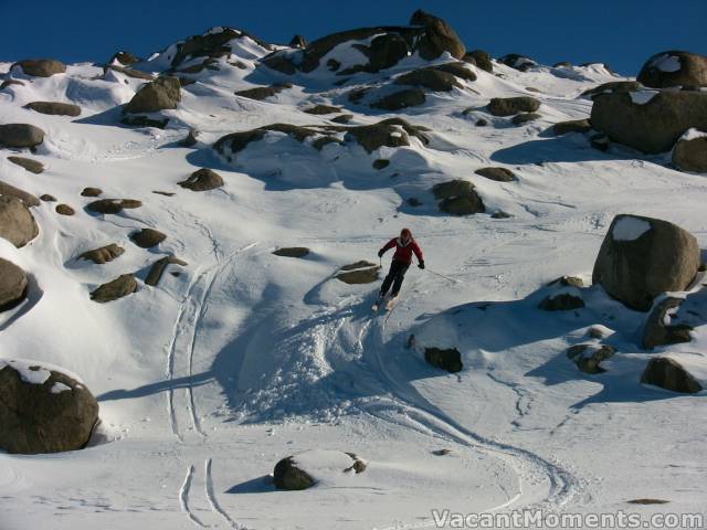 Lynne got first tracks, Ray got the rock, I got air and Marion the photo