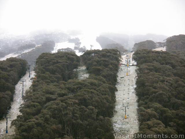 A dusting from top to bottom putting a halt to snow making