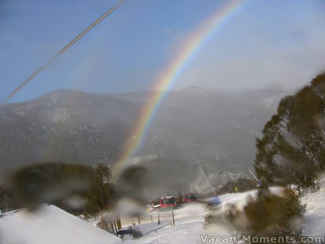 A rainbow seen through a mizzle-affected lens