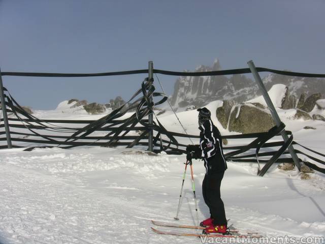 Marion inspects the blown-out snow fence