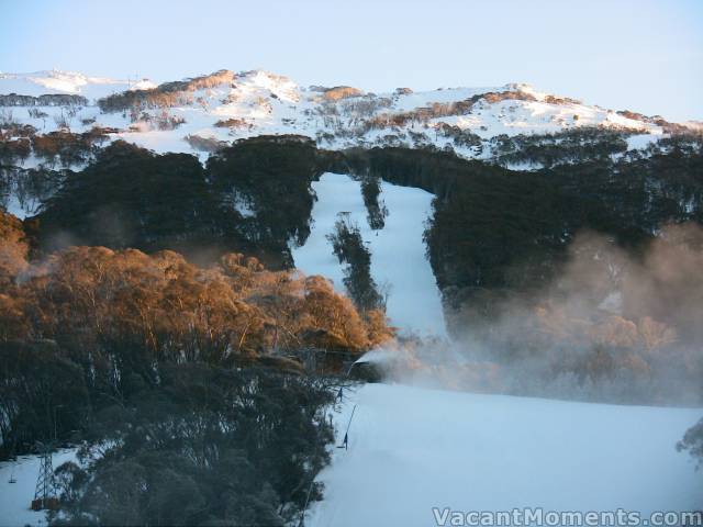 Early morning light over the snow guns