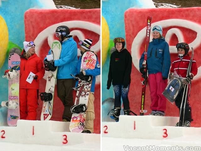 Winners of Womens Boarder and Skiing divisions