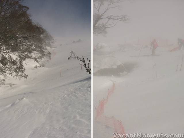 Ski Patrol fencing off Merritts Falls, almost refilled with dry powder snow